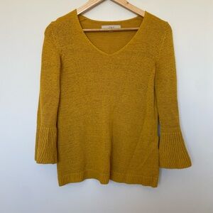 LOFT Mustard V-Neck Bell Sleeve Sweater